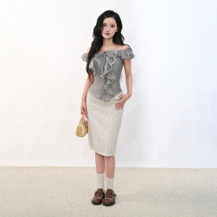 LOCALMANSION原创设计 竖条纹一步裙直筒百搭显瘦中裙半身裙