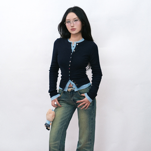 LOCALMANSION原创设计 不同纽扣的修身显瘦长袖针织衫可叠穿