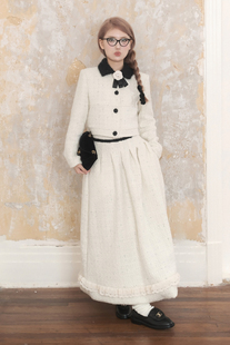 LOCALMANSION原创设计 小香粗花呢羊毛厚外套+长款半身裙