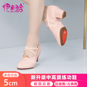 粉色5cm带跟舞蹈鞋 成人 室内古典高跟舞鞋 女专用跳舞鞋 软底练功鞋