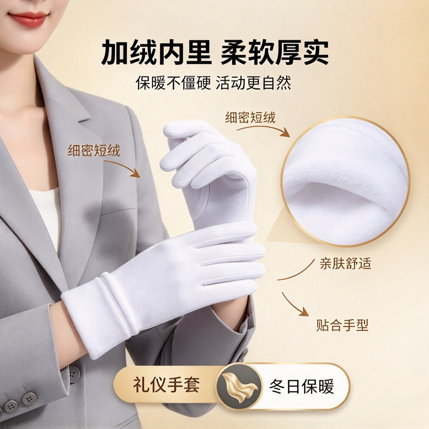 加绒白色礼仪手套加厚保暖酒店迎宾司机礼宾演出升旗防寒白色冬季