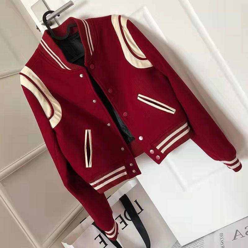 红色棒球服女早春装年春季新款外套小个子宽松薄款上衣设计感