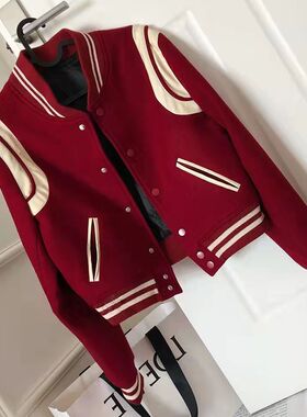 红色棒球服女早春装年春季新款外套小个子宽松薄款上衣设计感