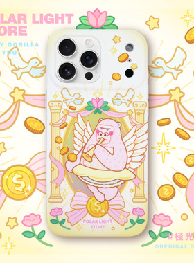 金币天使の吹奏^^极光士多原创适用苹果17Promax磨砂金光可爱插画手机壳iPhone16pm保护套手机套ins风