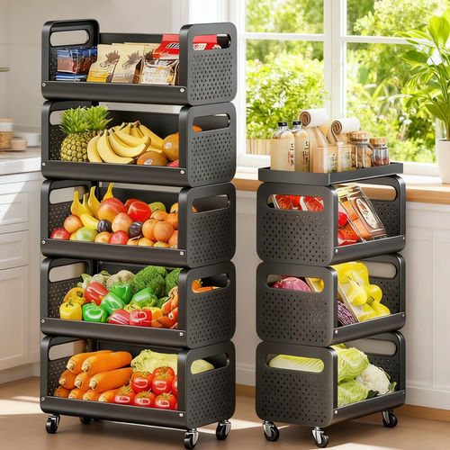 厨房蔬菜水果置物架可移动小推车