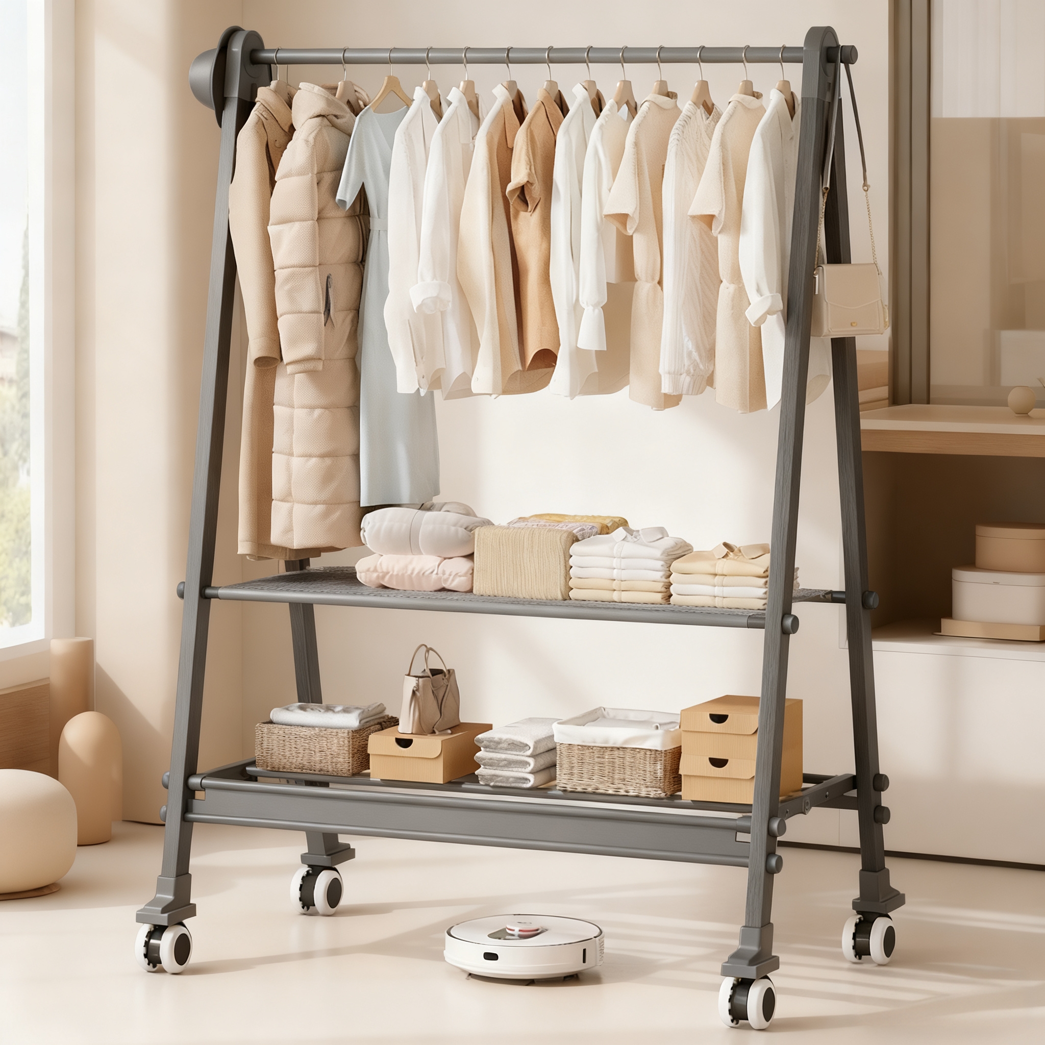 卧室挂衣架落地式衣帽置物架家用简易开放衣架床边晾放衣服收纳架