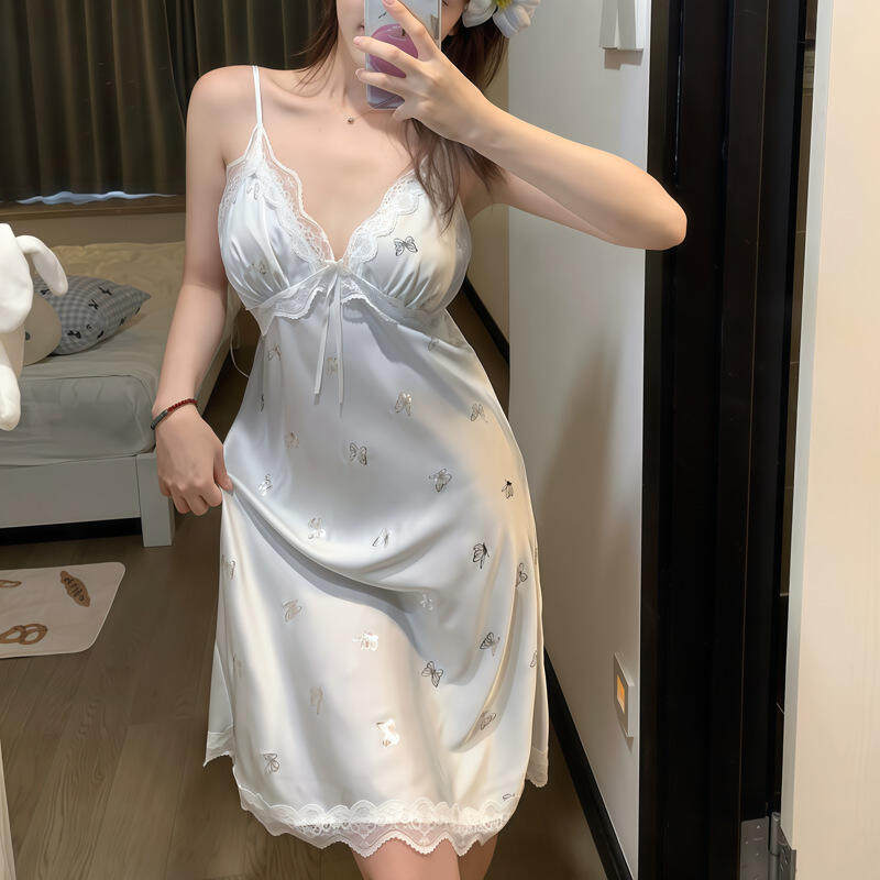 冰丝绸睡衣吊带睡裙套装蕾丝