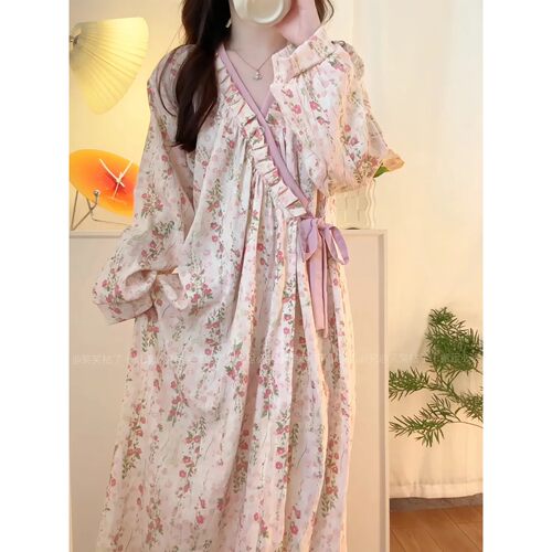 笑笑枯了莫奈花园春夏季款睡袍居家国风樱花浴袍高级感家居服睡裙
