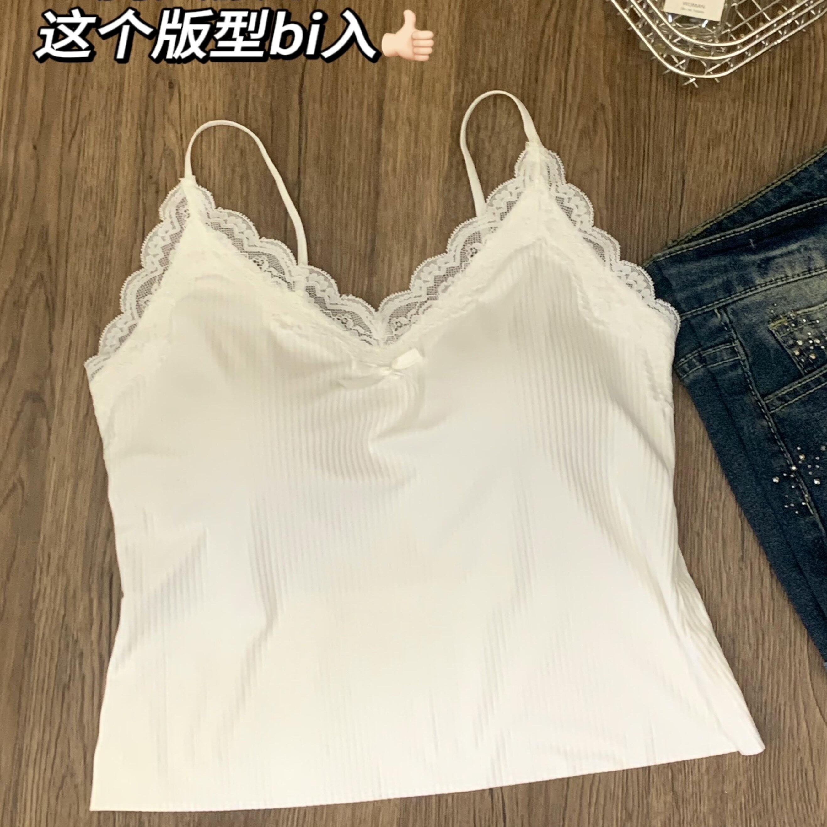 毛笔小新粉底液胸垫不透夏天纯欲蕾丝吊带显瘦内搭外穿bm风背心。