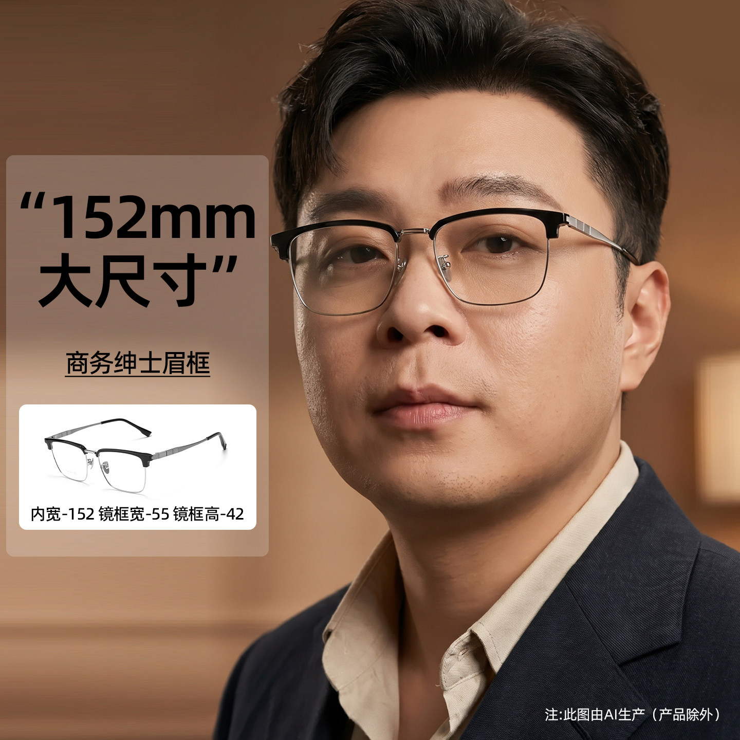 152mm眼镜框纯钛超轻大脸近视眼镜男款胖子大框可配度数商务全框