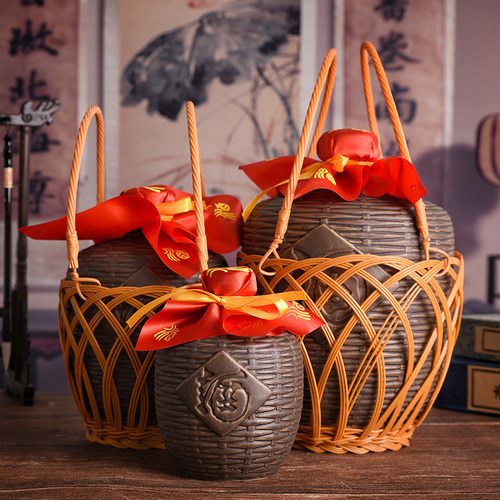 仁新陶瓷仿古仿竹编空酒瓶子酒壶