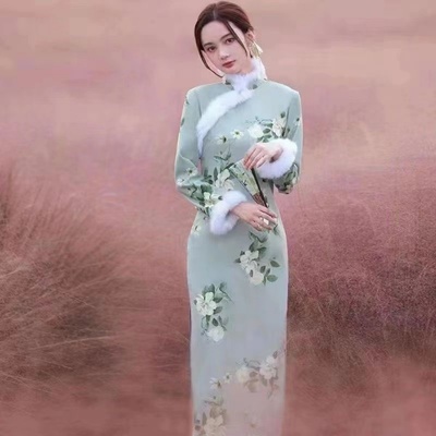 秋冬季加绒旗袍裙女2025新款