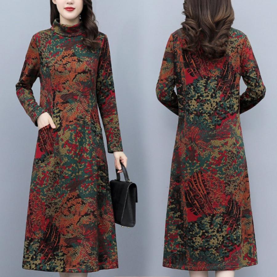 加绒加厚秋冬季新款阔太太连衣裙