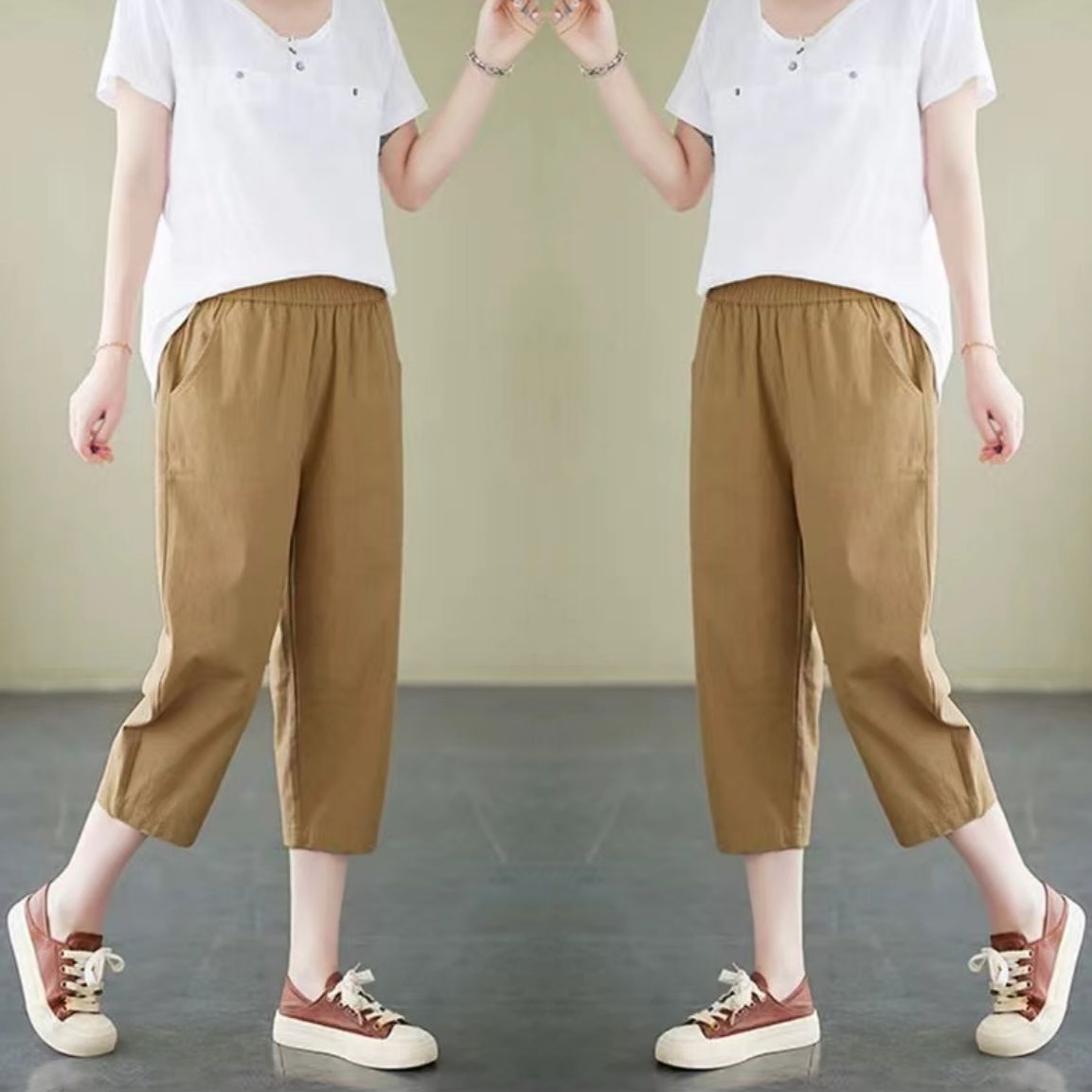 薄款纯棉裤女夏季新款2025中年妈妈纯麻上档次休闲百搭大码七分裤