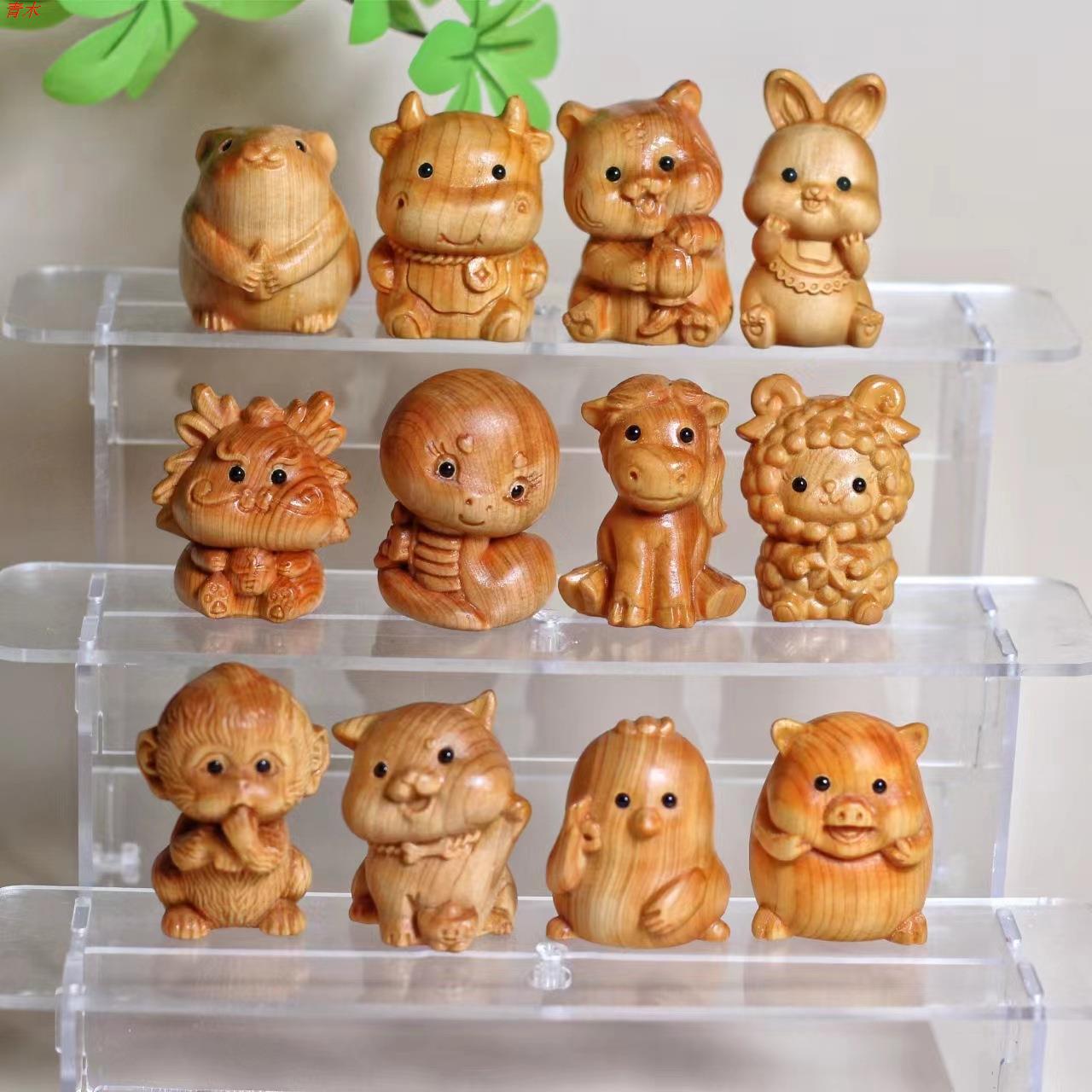 崖柏木雕刻手把件十二生肖可爱动物桌面摆件文玩工艺品礼品支持定