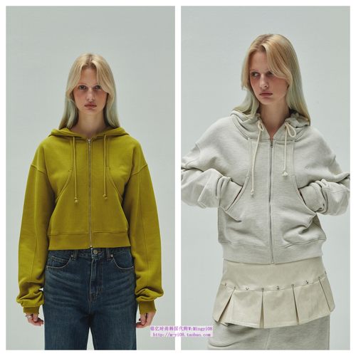 韩国diagonal直邮代购2024春秋女装短款拉链连帽休闲长袖外套上衣