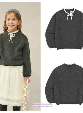 been韩国直邮代购2024秋冬儿童炭灰针织羊毛混纺毛衣童装110-155