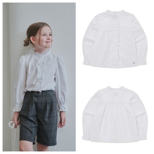 100 been韩国直邮代购 童装 衬衫 165 2025秋春儿童白色木耳边长袖