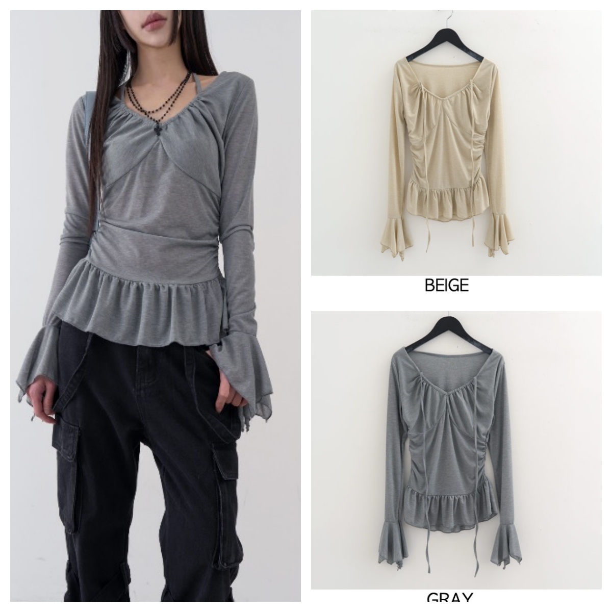 韩国lowear直邮代购2025春秋女装休闲百搭挂脖系带长袖T恤上衣