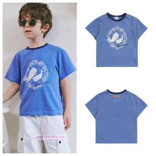 110 T恤上衣童装 165 2024夏儿童蓝色圆领套头休闲短袖 been韩国代购