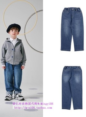 been韩国代购2024春秋男女儿童休闲蓝色水洗牛仔长裤童装110-165