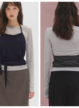 韩国andneeds直邮代购2025春秋女装百搭时尚修身长袖T恤挂脖背心