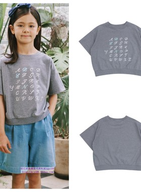 been韩国代购2024夏儿童灰色字母圆领套头休闲短袖T恤童装110-165