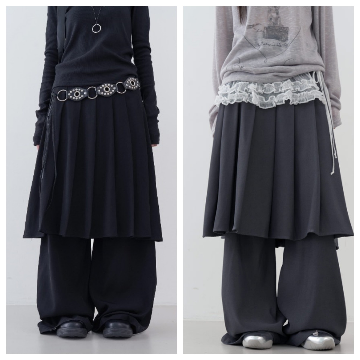 韩国lowear直邮代购2025春秋宽松百搭休闲阔腿长裤时尚气质裙裤