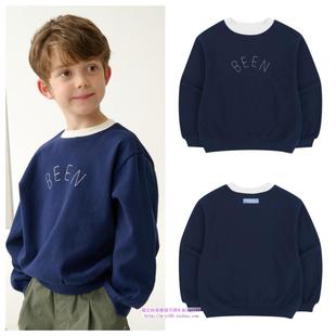 100 T恤童装 165 2025春秋儿童海军蓝休闲套头长袖 been韩国直邮代购