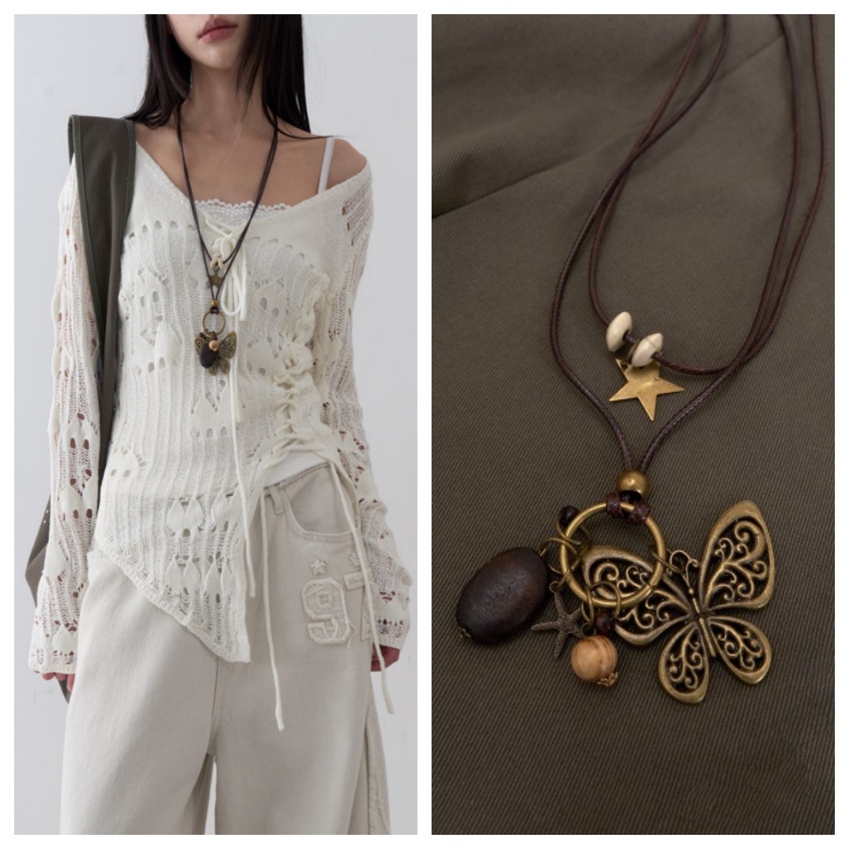 韩国lowear直邮代购2025百搭装饰毛衣链时尚休闲蝴蝶结创意项链