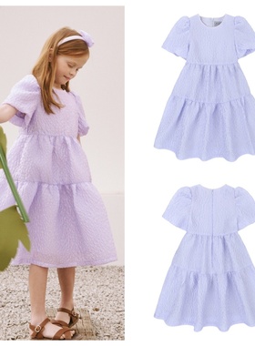 been韩国直邮代购2025夏女童时尚洋气紫色短袖中长连衣裙100-165