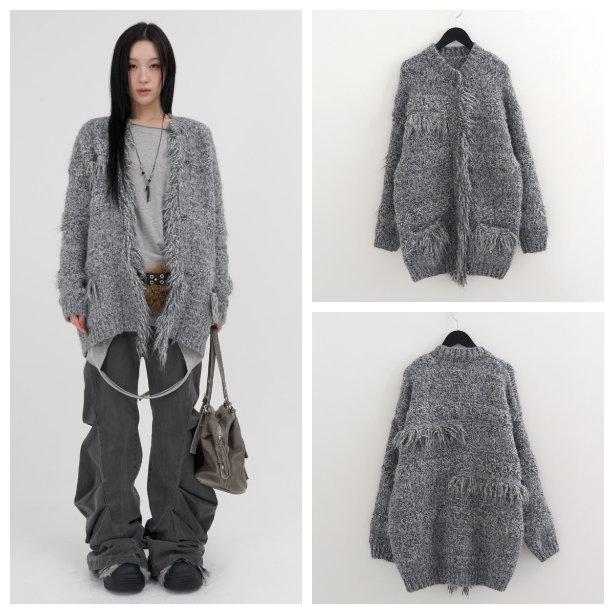 韩国lowear直邮代购2025春秋冬女装宽松针织开衫百搭时尚休闲外套