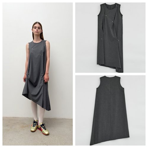 韩国diagonal直邮代购2025春秋女装时尚气质百搭条纹斜边连衣裙