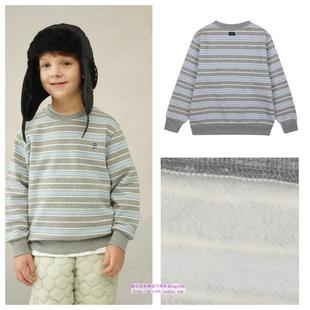 100 T恤童装 165 2024秋冬儿童蓝灰条纹加绒长袖 been韩国直邮代购