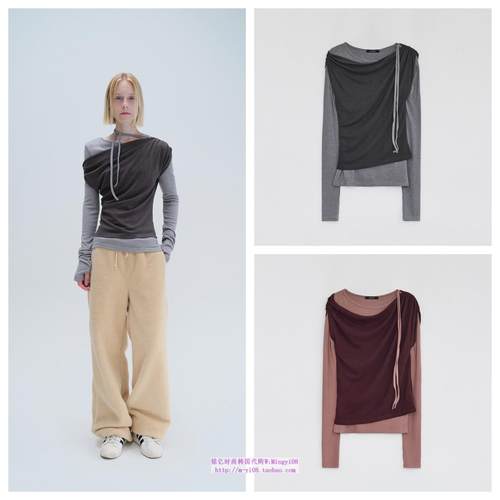 韩国diagonal直邮代购2024秋冬女装百搭圆领两件套长袖T恤上衣