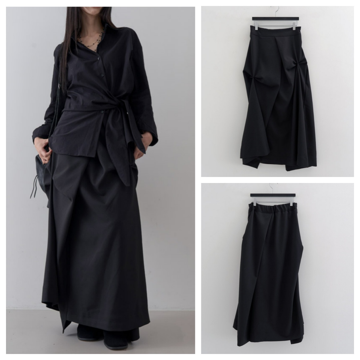 韩国lowear直邮代购2025春秋女装百搭时尚休闲舒适褶皱长裙半身裙