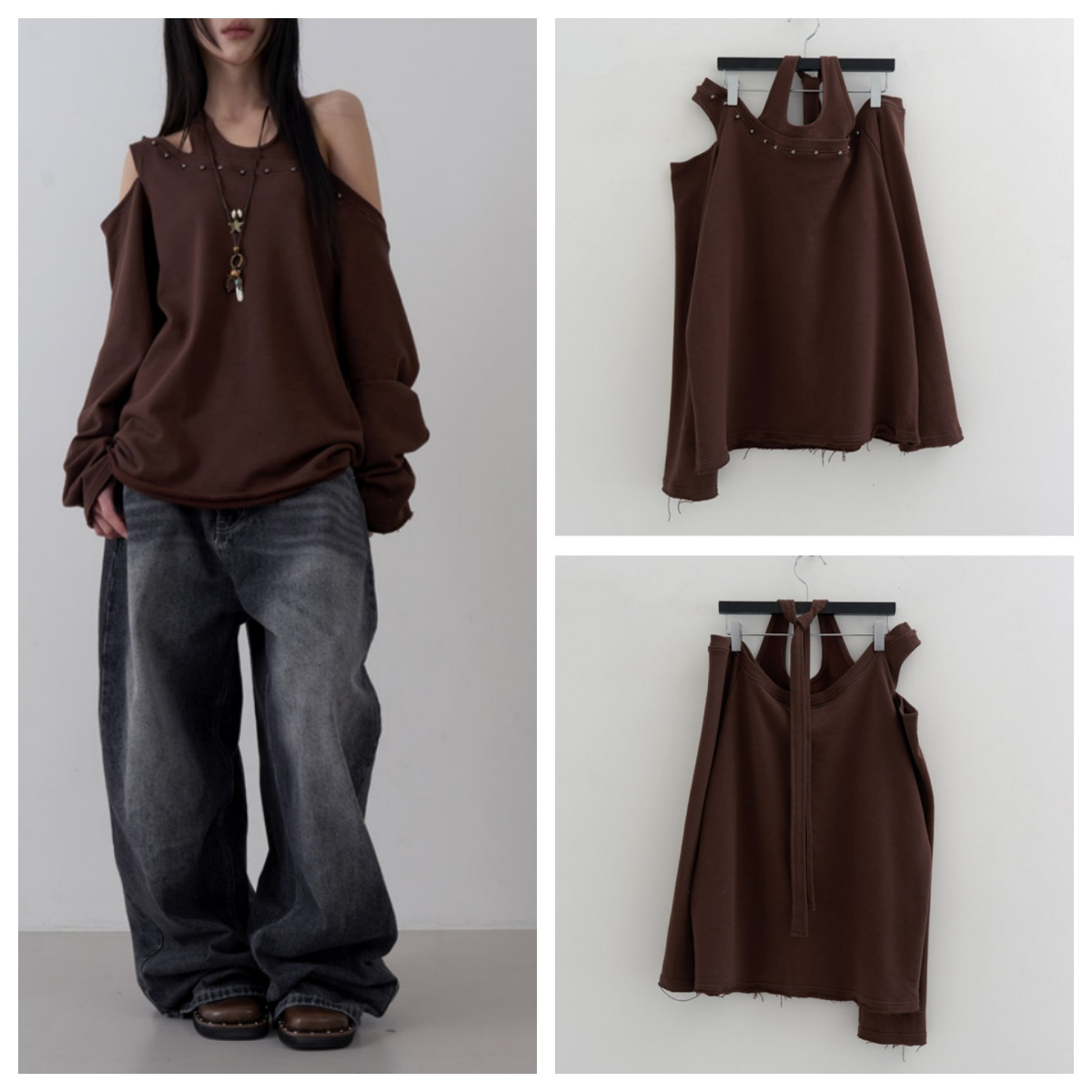 韩国lowear直邮代购2025春秋女装休闲百搭背心露肩长袖T恤上衣