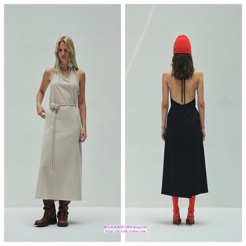 韩国diagonal直邮代购2024秋春女装花朵系带露背长款气质连衣裙