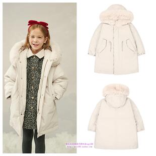 110 休闲鸭绒羽绒服童装 been韩国代购 2024冬儿童浅米中长款