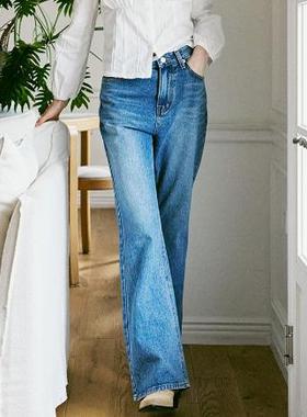 韩国among直邮代购2024春秋蓝色显瘦时尚气质休闲百搭牛仔长裤