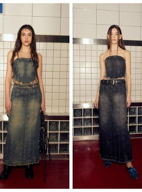 韩国AFTERHOURS直邮代购2023女装抹胸流苏边休闲修身短款牛仔背心