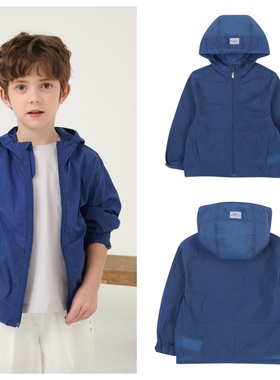 been韩国代购2025春秋儿童蓝色连帽拉链休闲长袖外套童装100-165