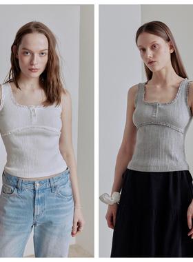 韩国afterhours直邮代购2025女装木耳褶皱边修身百搭短款背心上衣