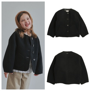 100 外套童装 165 2025秋冬儿童黑色无领羊毛休闲长袖 been韩国代购