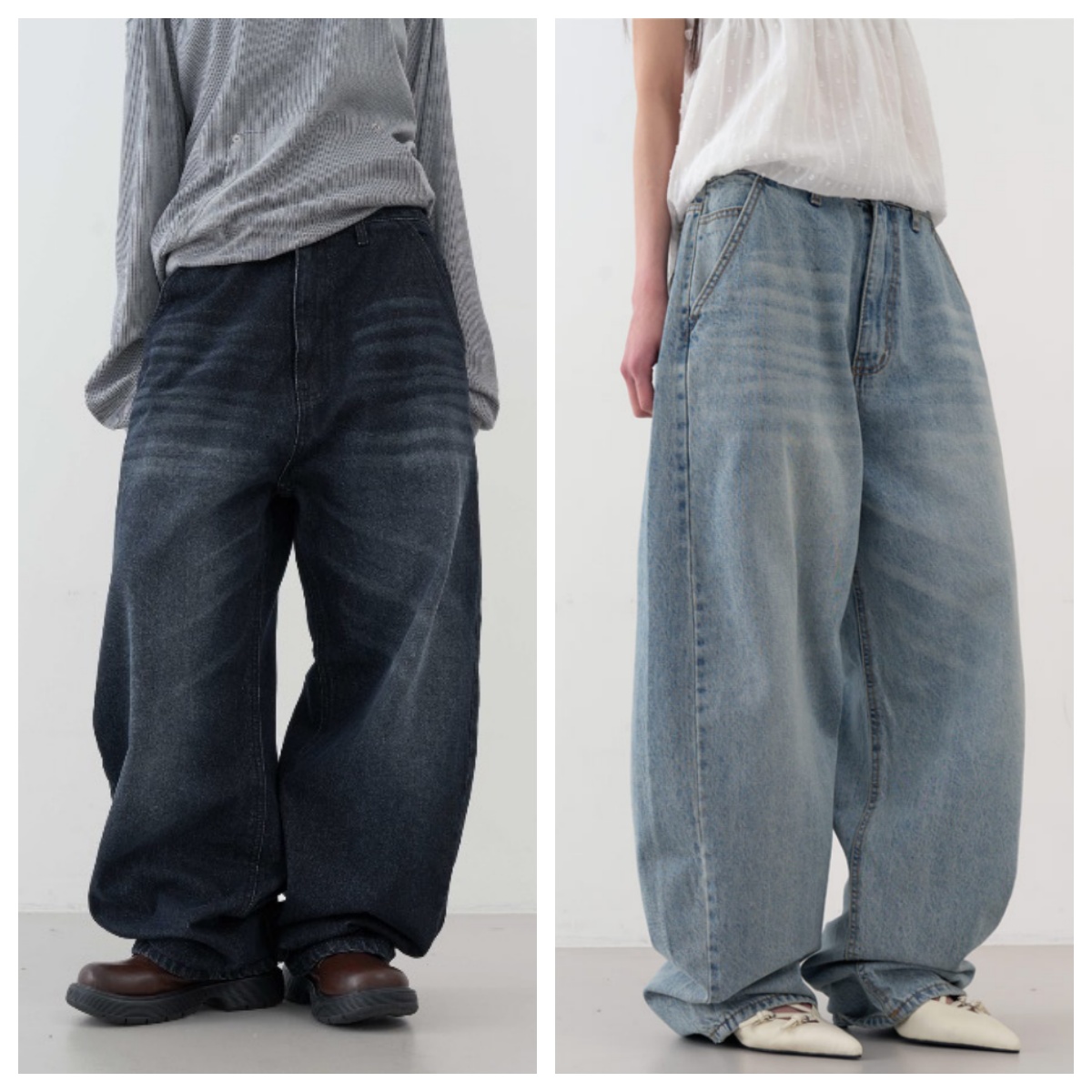 韩国lowear直邮代购2025春秋宽松休闲时尚百搭做旧拖地牛仔长裤