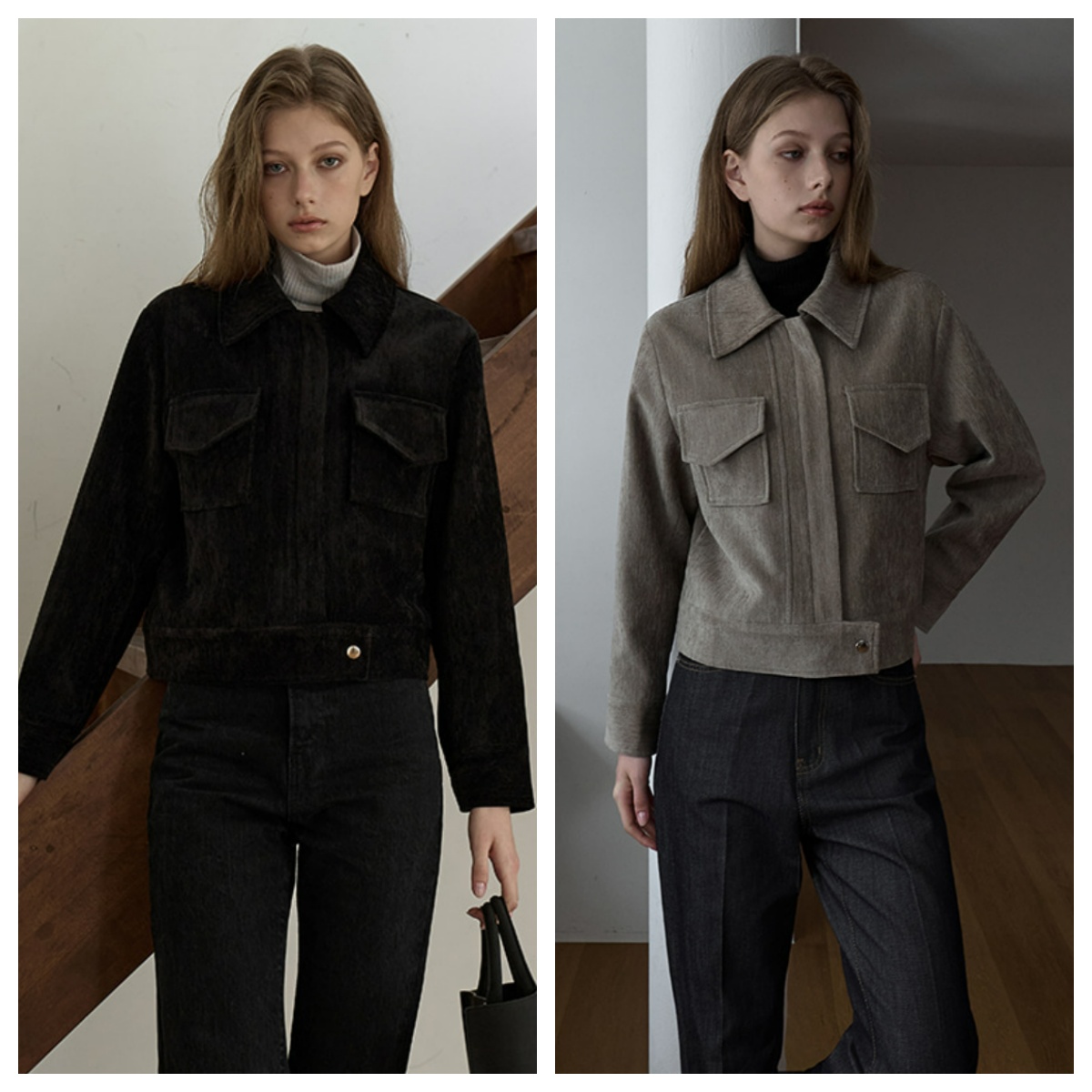 韩国ouie直邮代购2025春秋女装时尚百搭休闲气质口袋短款外套上衣