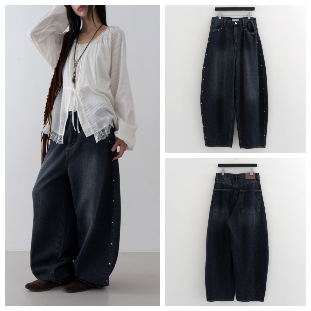 韩国lowear直邮代购2025春秋宽松休闲时尚百搭做旧拖地牛仔长裤