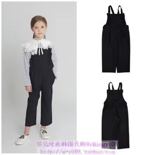 155 子100 been韩国代购 2023春秋儿童中大童海军蓝舒适休闲背带裤