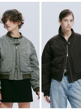 韩国AFTERHOURS直邮代购2024春秋女装帽可拆夹棉飞行服短款外套