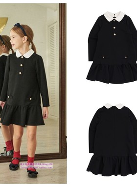 been韩国直邮代购2024秋春女童黑色时尚洋气休闲连衣裙100-145